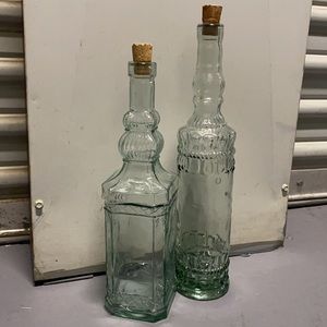 2 Decorative Hand-Blown Glass Bottles W/Stoppers